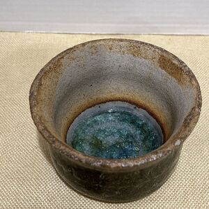 Art Pottery Studio Crushed Crackle Glass Salsa Bowl Dish Brown Blue 4.5”x3”H
